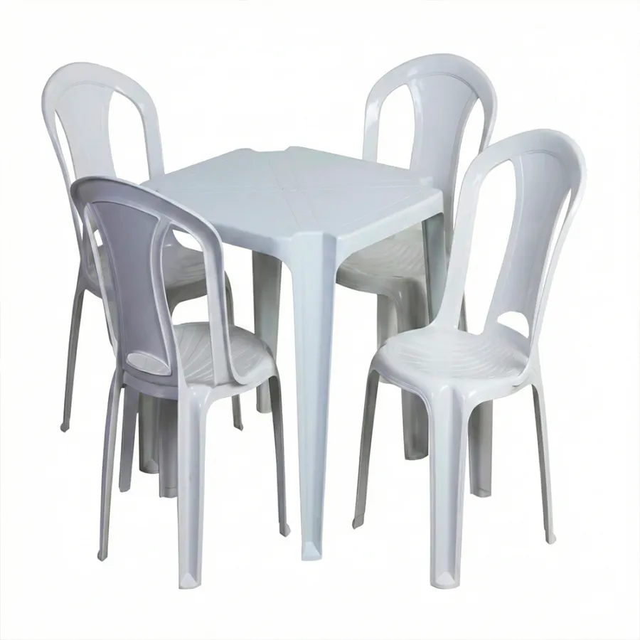 Conjunto Garden: Mesa Quadrada + 4 Cadeiras Brancas