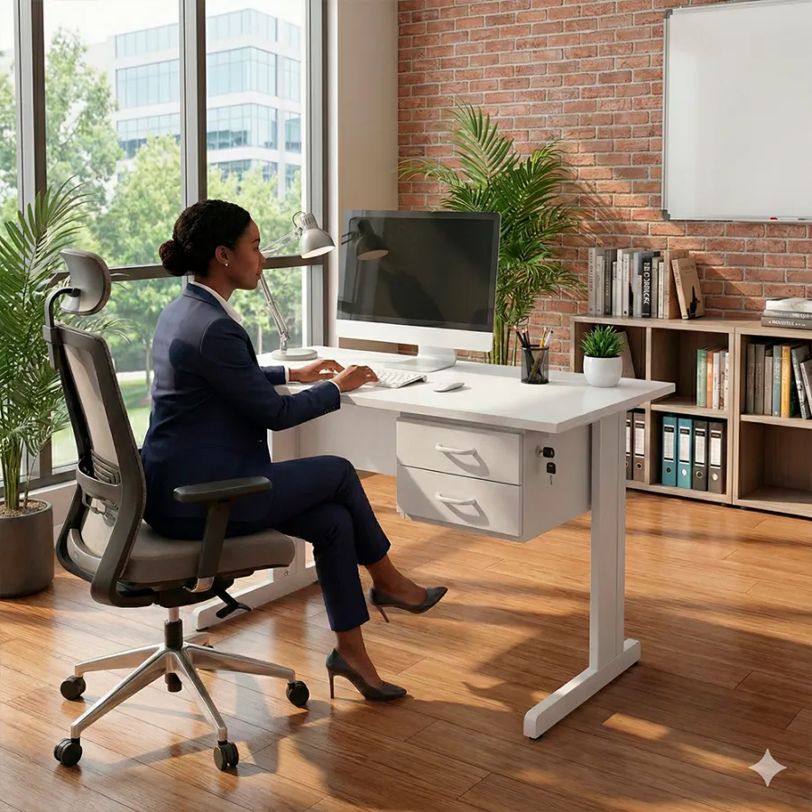 Mesa Retangular Com Gaveteiro e Chave - Imagem 4