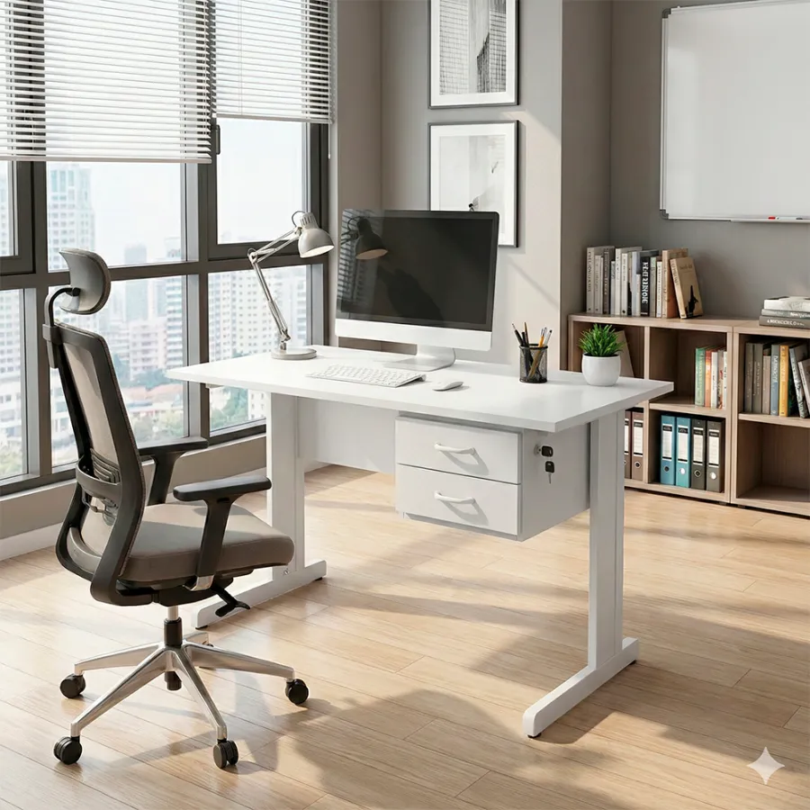 Mesa Retangular Com Gaveteiro e Chave - Imagem 2