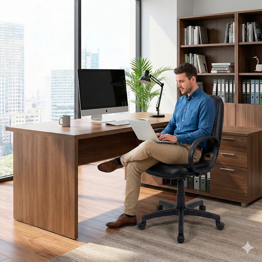 Poltrona diretor em couro com braço - Imagem 3