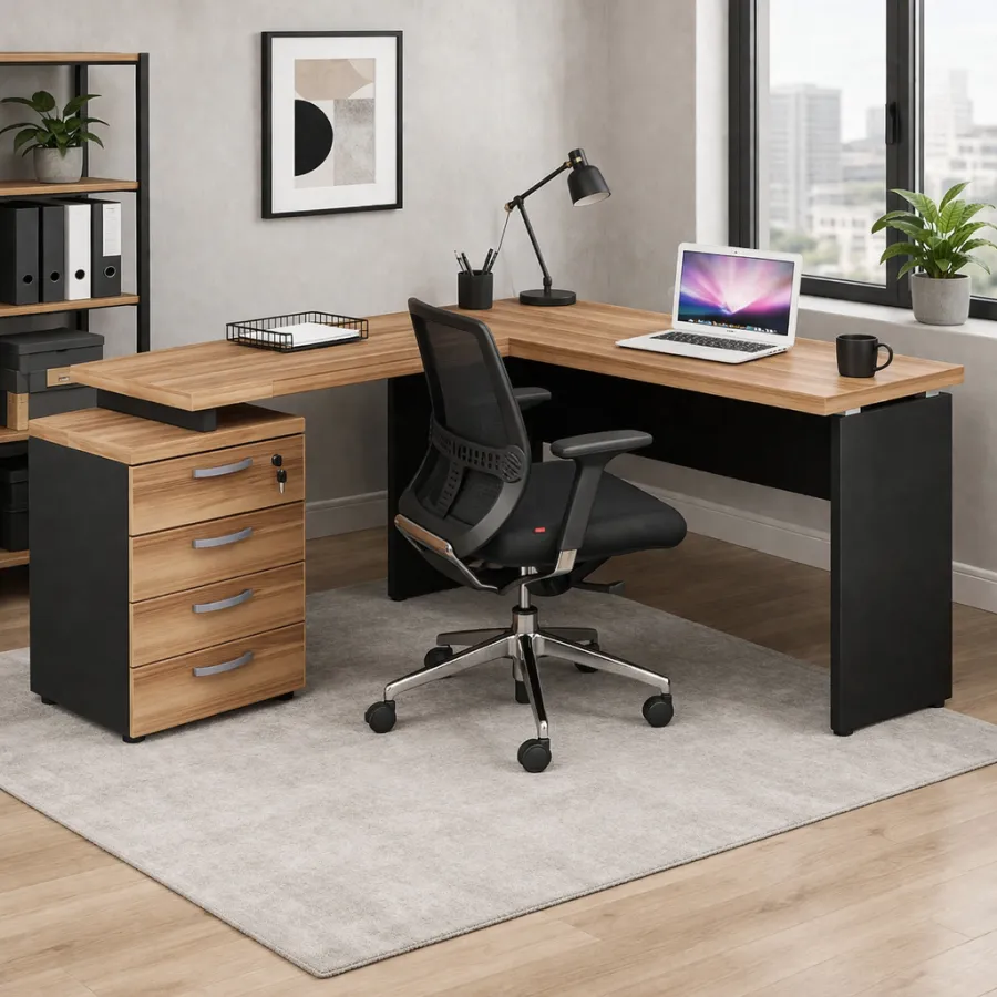 Mesa em L 150x60 com Gaveteiro - Móveis para Escritório Salvador - Imagem 2