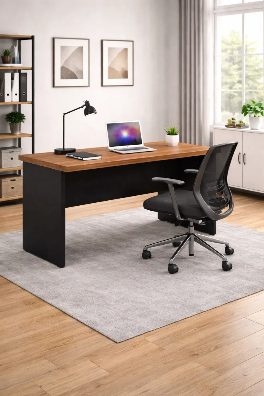 Mesa Reta Pé Painel 150x60x74cm Nogal Servilha - Móveis para Escritório - Imagem 2